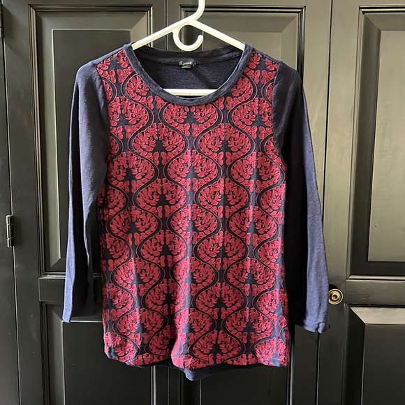 J Crew Embroidered 3/4 Sleeve Tee - Picture 1 of 4